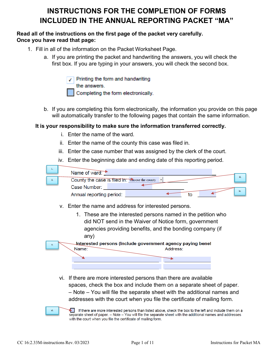 Instructions for Form CC16:2.33M Packet Ma - Guardianship for a Minor Annual Reporting Forms - Nebraska, Page 1