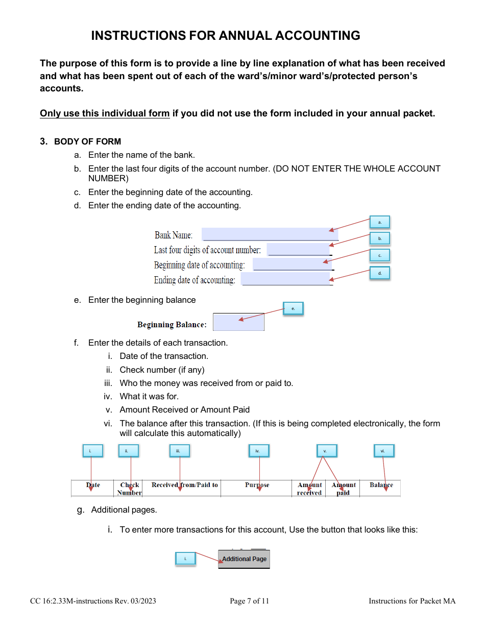 Instructions for Form CC16:2.33M Packet Ma - Guardianship for a Minor Annual Reporting Forms - Nebraska, Page 7