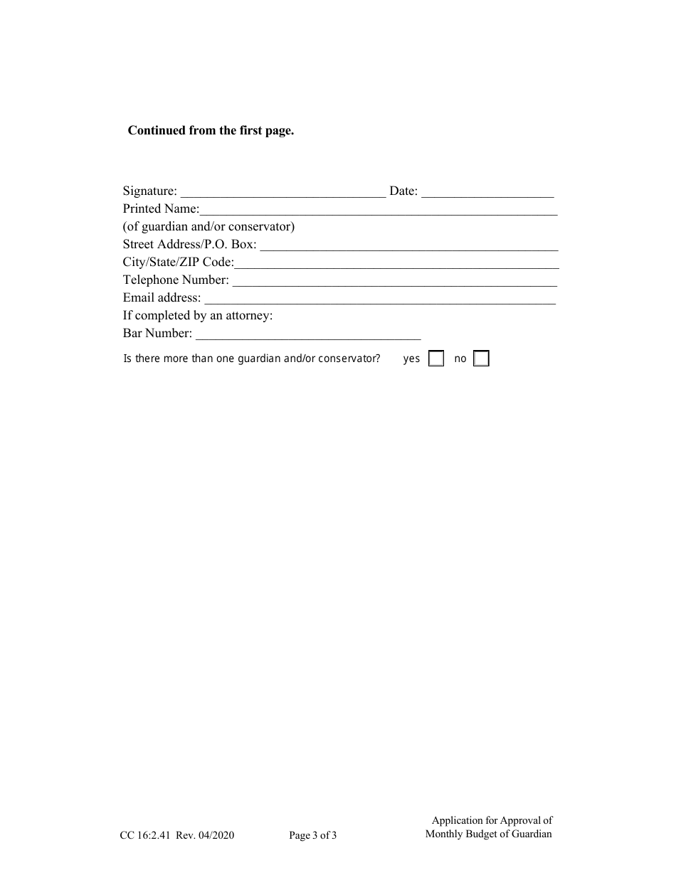Form CC16:2.41 Application for Approval of Monthly Budget - Nebraska, Page 3