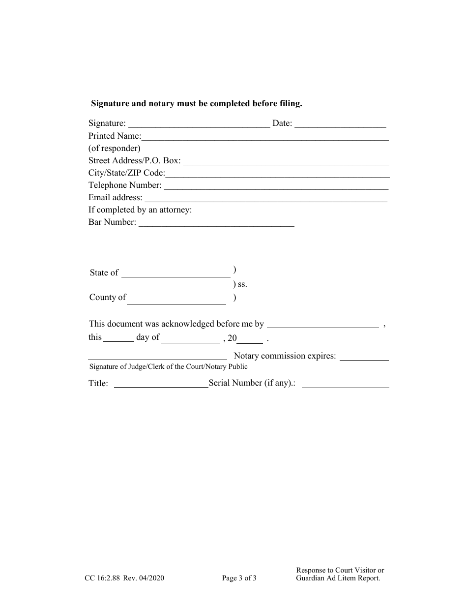 Form CC16:2.88 Response to Court Visitor or Guardian Ad Litem Report - Nebraska, Page 3