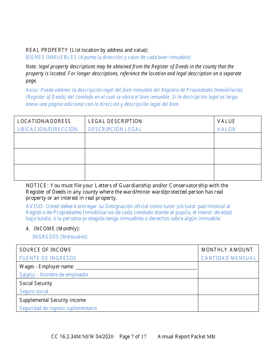 Form CC16:2.34M Packet Mb - Guardianship for a Minor With a Budget Annual Reporting Forms - Nebraska (English / Spanish), Page 13