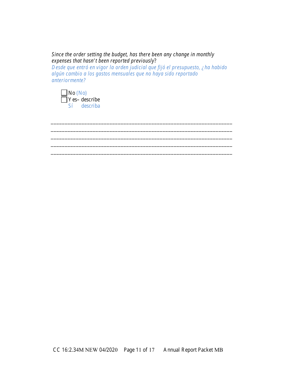 Form CC16:2.34M Packet Mb - Guardianship for a Minor With a Budget Annual Reporting Forms - Nebraska (English / Spanish), Page 17