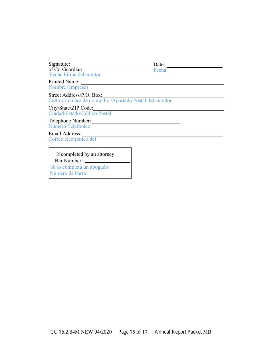 Form CC16:2.34M Packet Mb - Guardianship for a Minor With a Budget Annual Reporting Forms - Nebraska (English / Spanish), Page 21