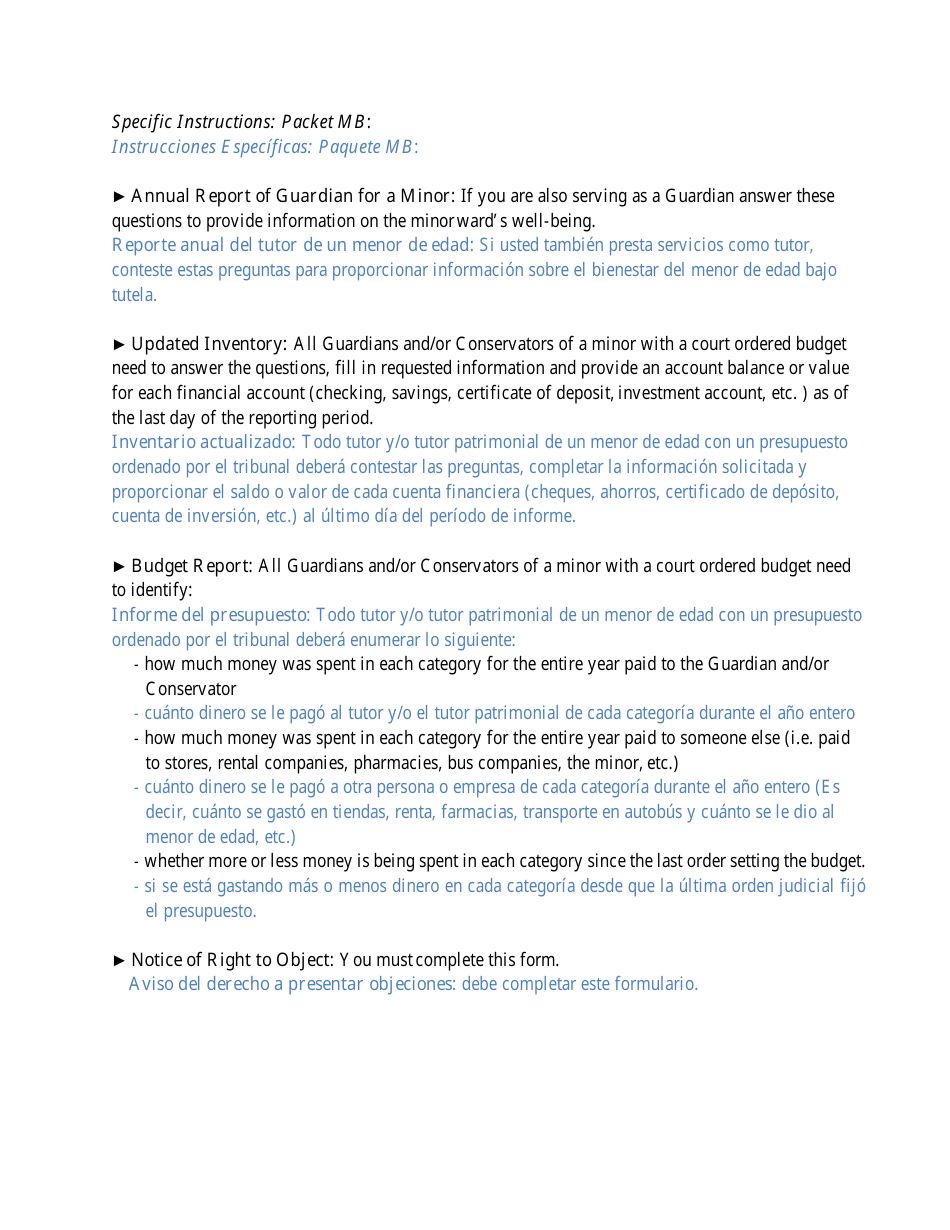 Form CC16:2.34M Packet Mb - Guardianship for a Minor With a Budget Annual Reporting Forms - Nebraska (English / Spanish), Page 3