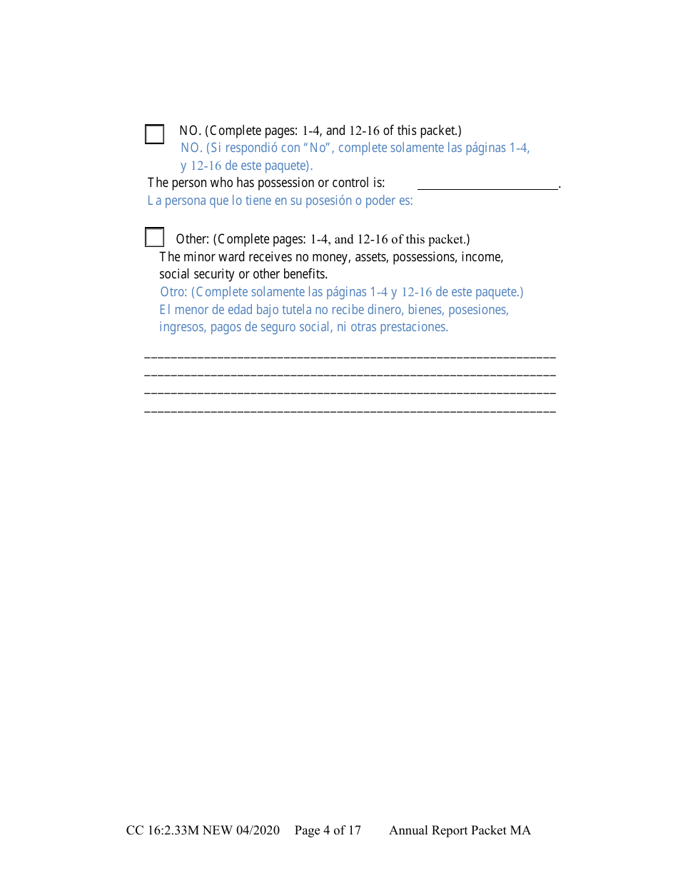 Form CC16:2.33M Packet Ma - Guardianship for a Minor Annual Reporting Forms - Nebraska (English / Spanish), Page 10
