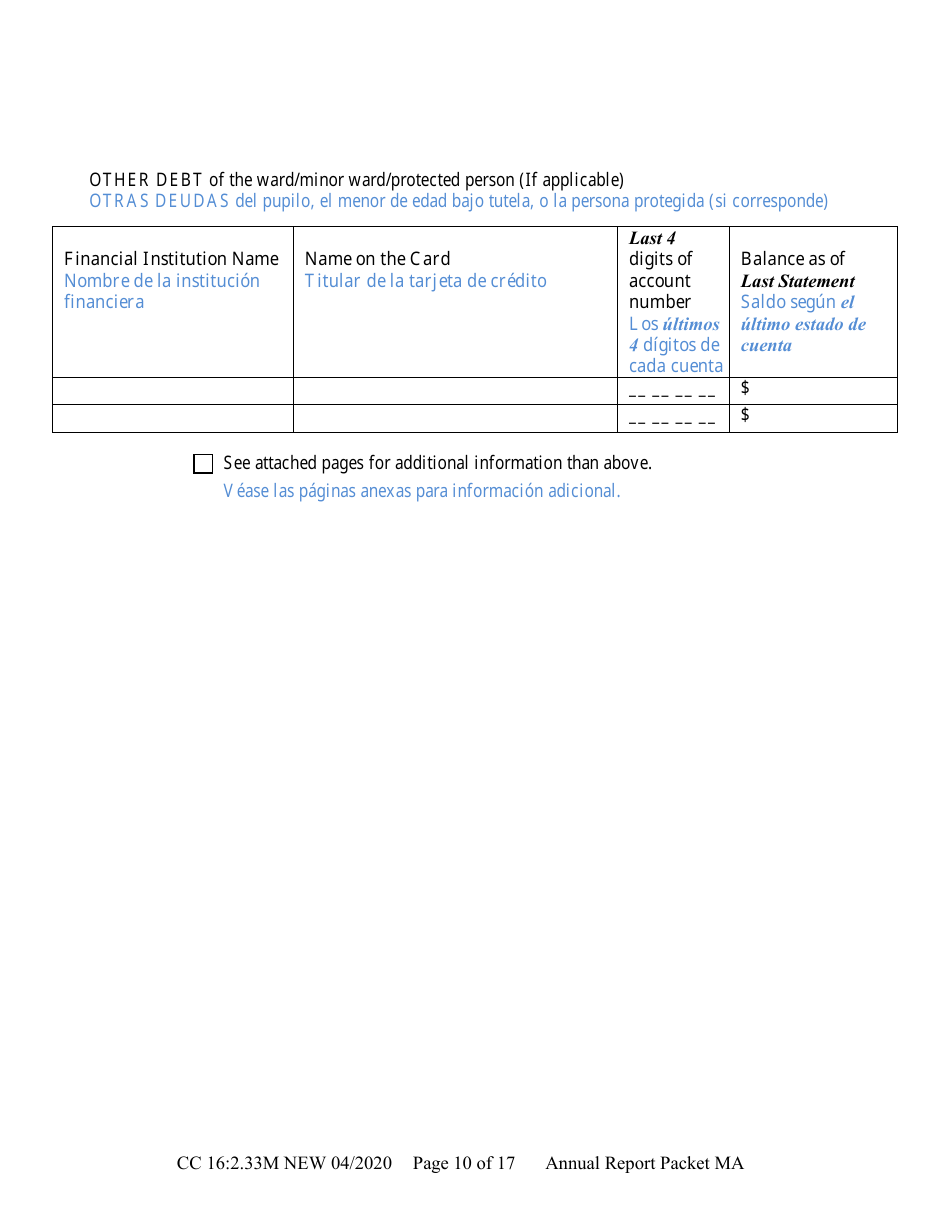 Form CC16:2.33M Packet Ma - Guardianship for a Minor Annual Reporting Forms - Nebraska (English / Spanish), Page 16