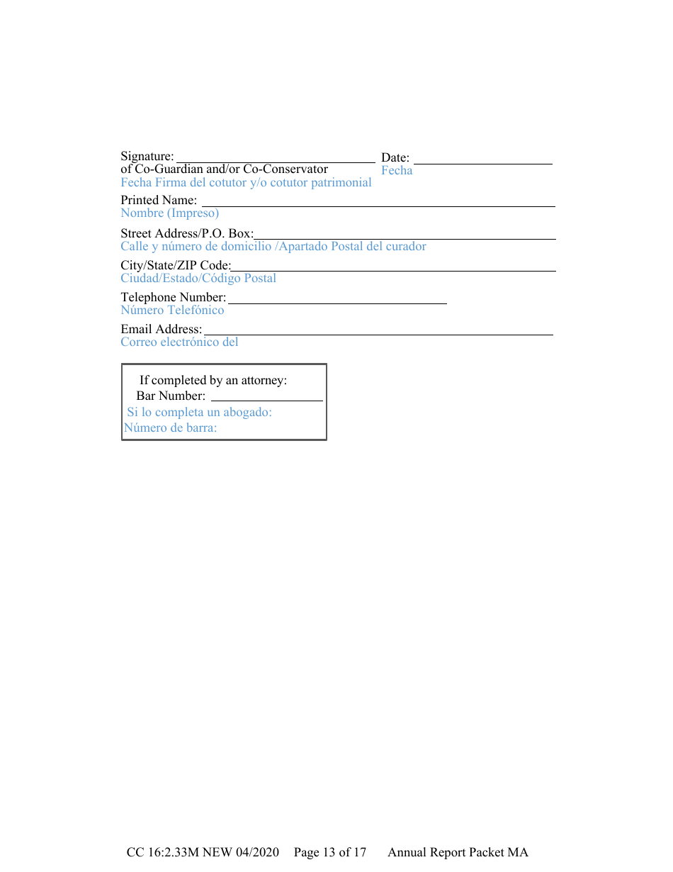 Form CC16:2.33M Packet Ma - Guardianship for a Minor Annual Reporting Forms - Nebraska (English / Spanish), Page 19