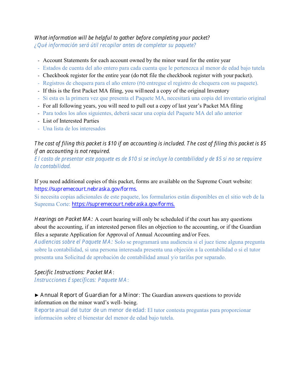 Form CC16:2.33M Packet Ma - Guardianship for a Minor Annual Reporting Forms - Nebraska (English / Spanish), Page 2