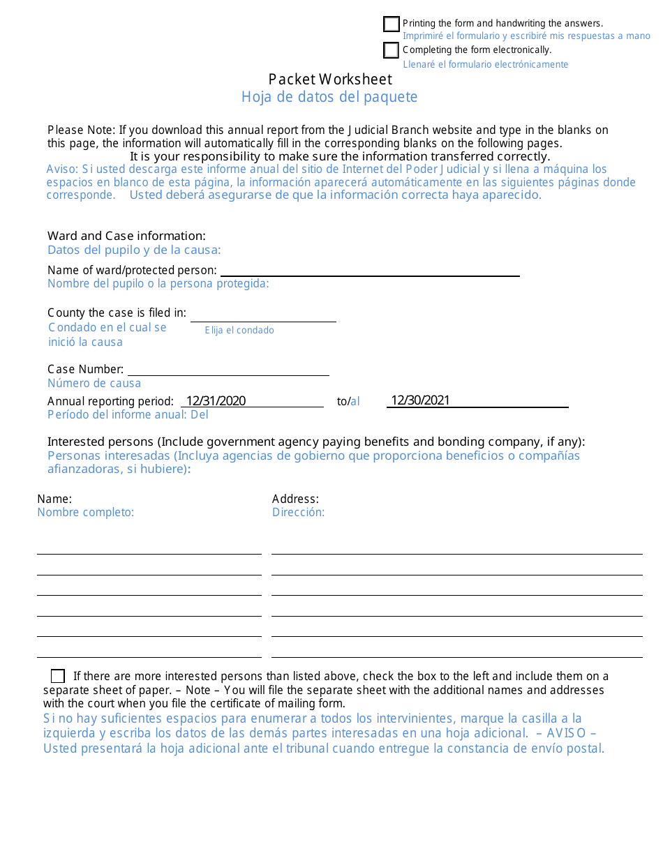Form CC16:2.33M Packet Ma - Guardianship for a Minor Annual Reporting Forms - Nebraska (English / Spanish), Page 5