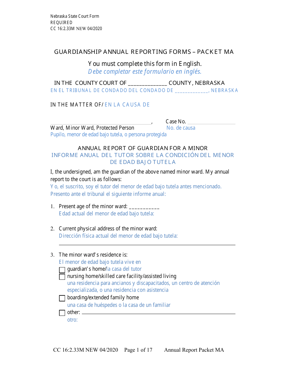 Form CC16:2.33M Packet Ma - Guardianship for a Minor Annual Reporting Forms - Nebraska (English / Spanish), Page 7
