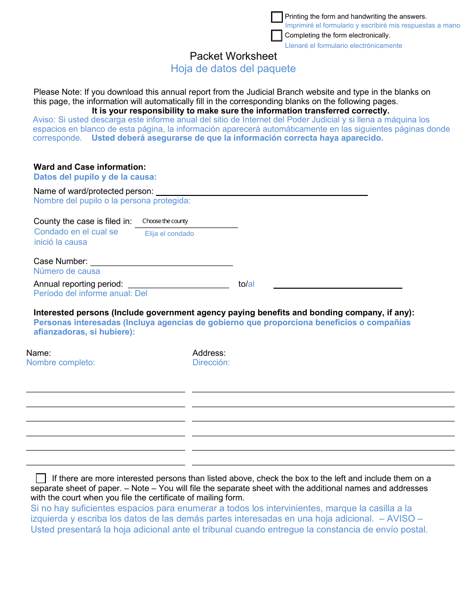 Form CC16:2.37 Packet E - Guardianship With No Authority Over the Estate of the Ward Annual Reporting Forms - Nebraska (English / Spanish), Page 3
