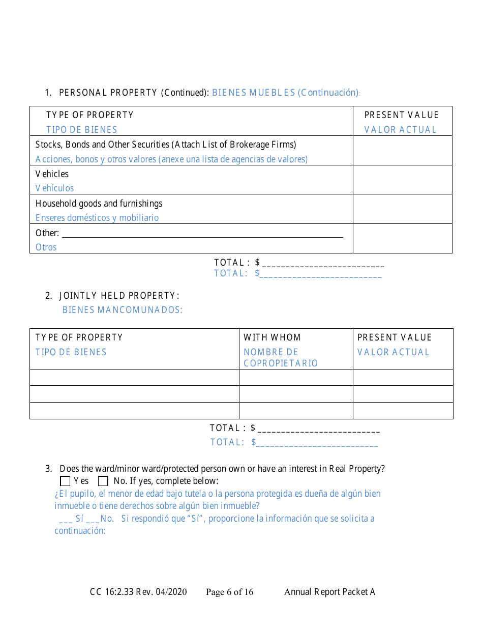 Form CC16:2.33 Packet a - Guardianship Annual Reporting Forms - Nebraska (English / Spanish), Page 12