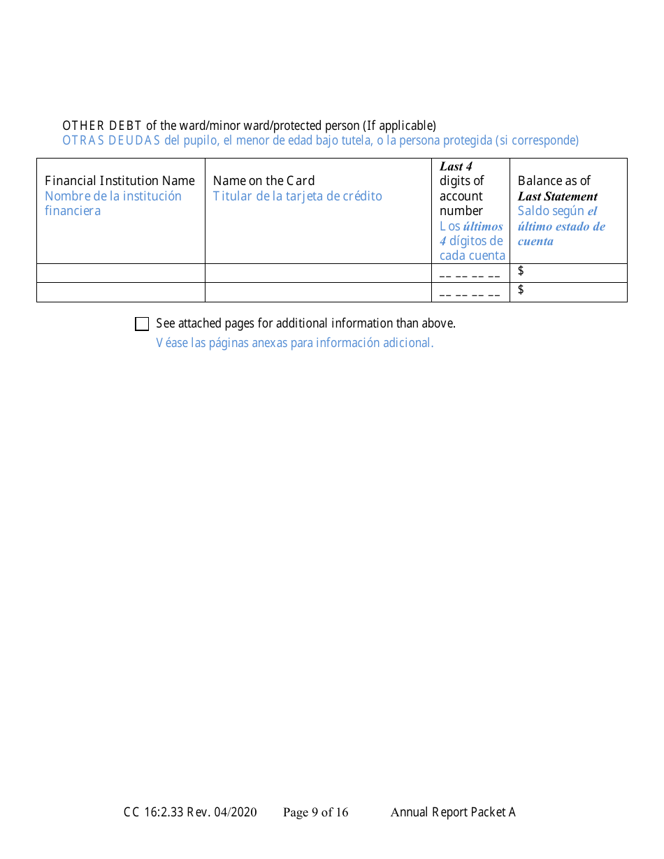 Form CC16:2.33 Packet a - Guardianship Annual Reporting Forms - Nebraska (English / Spanish), Page 15