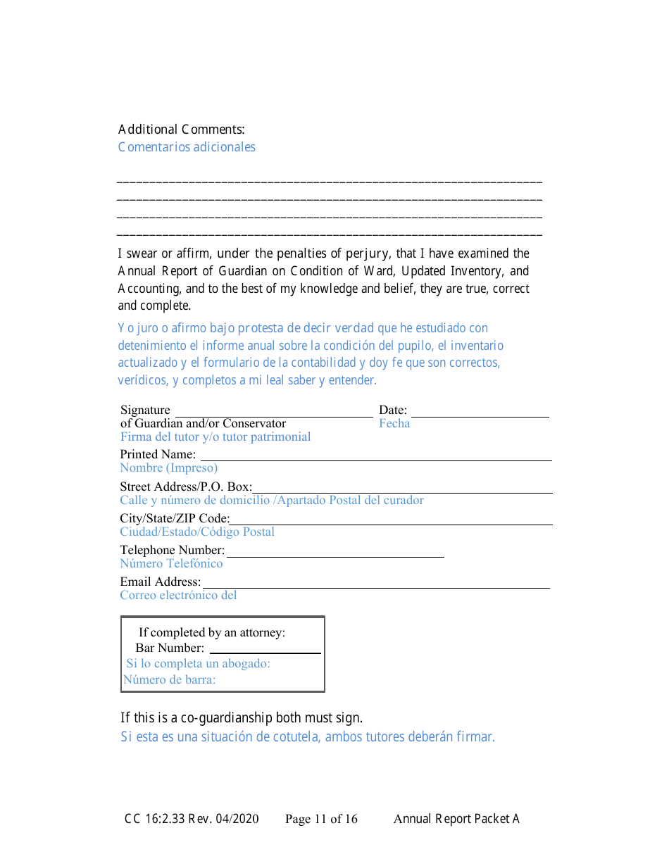 Form CC16:2.33 Packet a - Guardianship Annual Reporting Forms - Nebraska (English / Spanish), Page 17