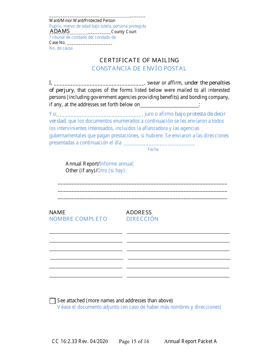 Form CC16:2.33 Packet a - Guardianship Annual Reporting Forms - Nebraska (English / Spanish), Page 21