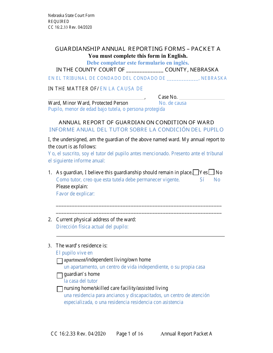 Form CC16:2.33 Packet a - Guardianship Annual Reporting Forms - Nebraska (English / Spanish), Page 7