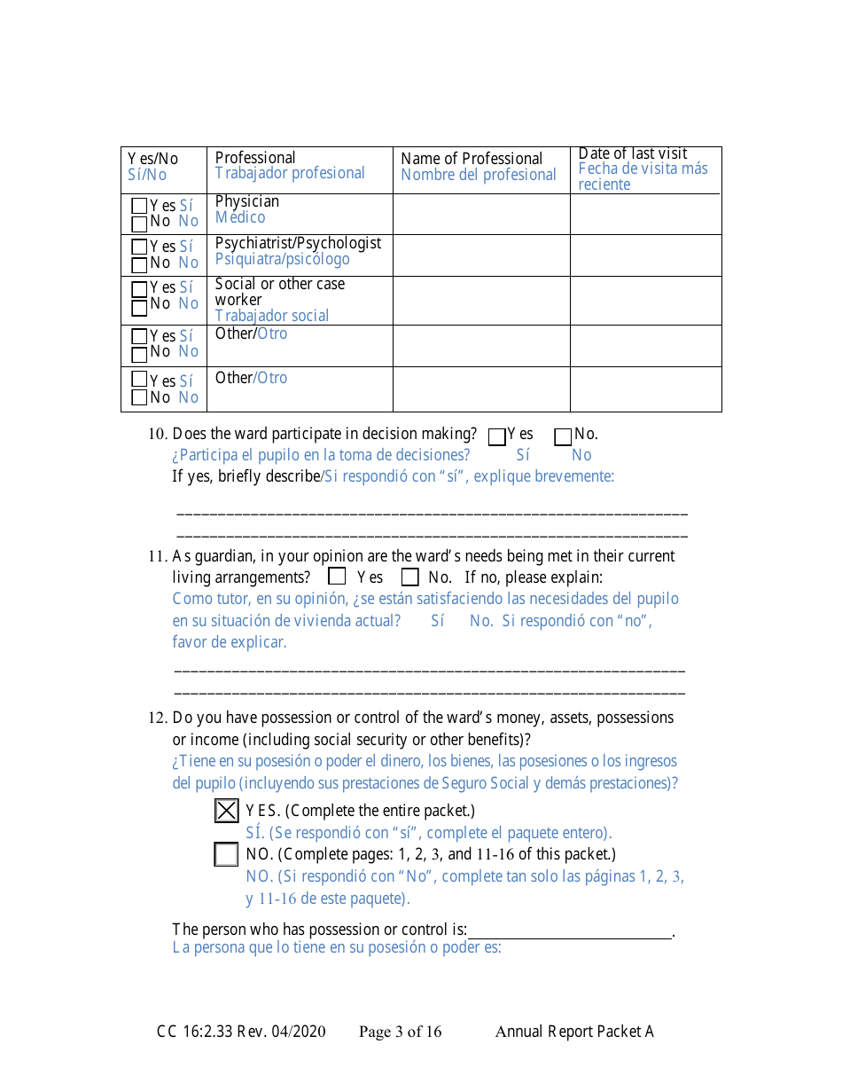 Form CC16:2.33 Packet a - Guardianship Annual Reporting Forms - Nebraska (English / Spanish), Page 9