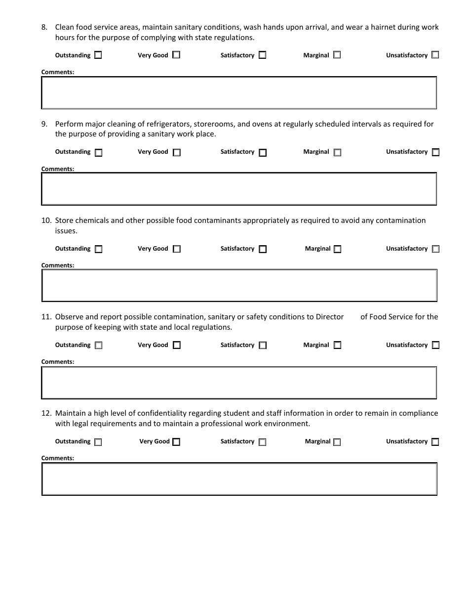 Employee Performance Review Form - Food Service Cook - Haysville Usd 261, Page 3