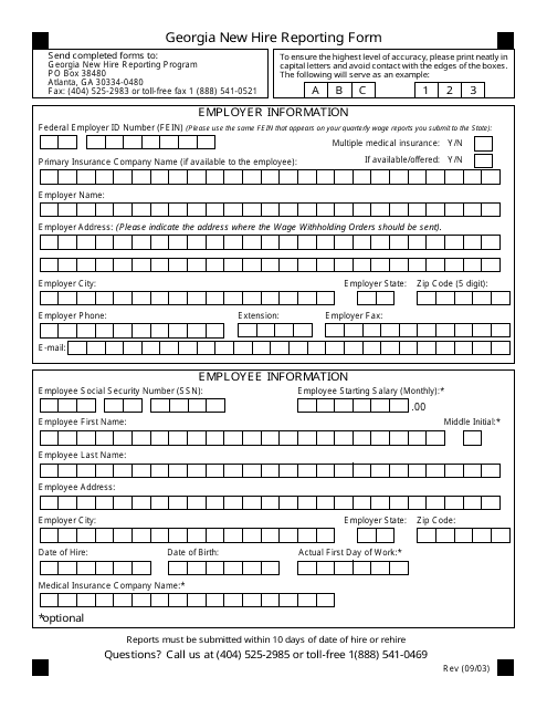 &quot;New Hire Reporting Form - Georgia New Hire Reporting Program&quot; - Georgia (United States) Download Pdf