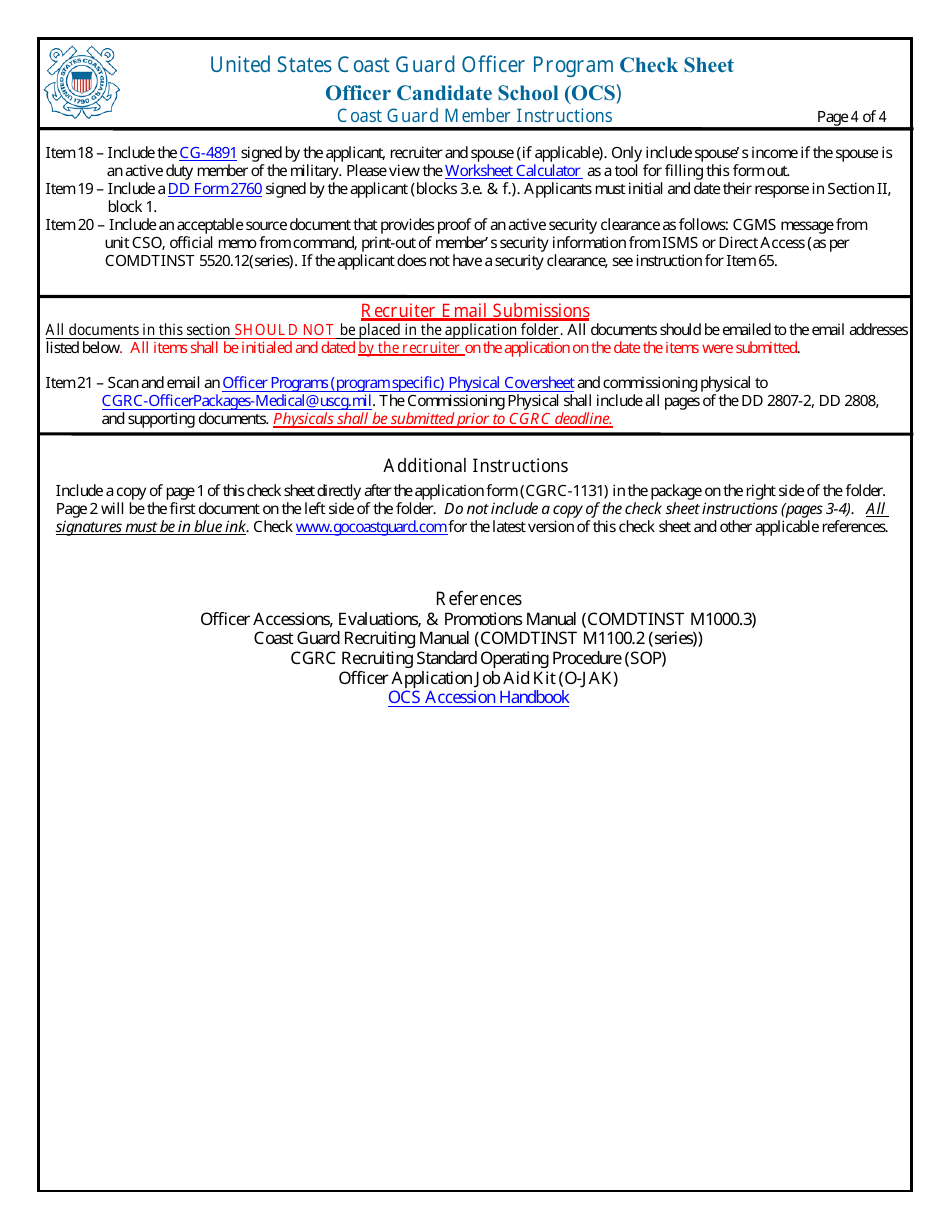 United States Coast Guard Officer Program Check Sheet, Page 4