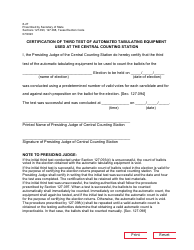 Document preview: Form 8-27 Certification of Third Test of Automated Tabulating Equipment Used at the Central Counting Station - Texas