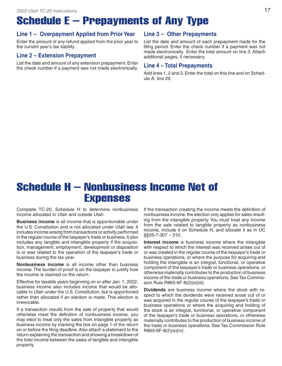 Instructions for Form TC-20 Utah Corporation Franchise and Income Tax Return - Utah, Page 19