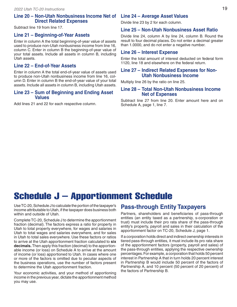Instructions for Form TC-20 Utah Corporation Franchise and Income Tax Return - Utah, Page 21
