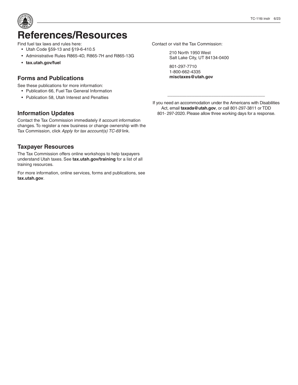 Instructions for Form TC-116 Utah Application for Fuel Tax Refund - Utah, Page 3