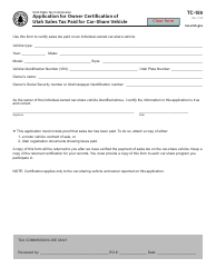 Document preview: Form TC-159 Application for Owner Certification of Utah Sales Tax Paid for Car-Share Vehicle - Utah