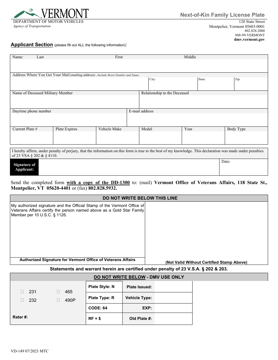 Form Vd 149 Fill Out Sign Online And Download Fillable Pdf Vermont Templateroller 9860