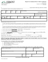 Document preview: Form VN-012 Request for Abandoned Motor Vehicle Certification - Vermont