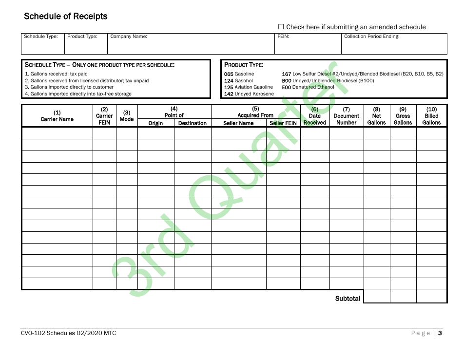 Form CVO-102 Q3 Distributor Fuel Tax Return - 3rd Quarter - Vermont, Page 3