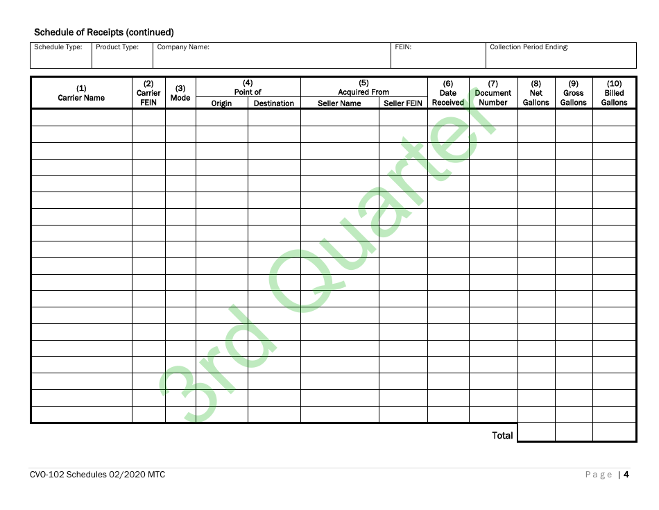 Form CVO-102 Q3 Distributor Fuel Tax Return - 3rd Quarter - Vermont, Page 4