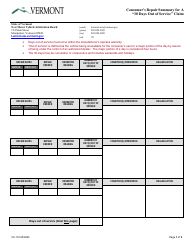 Form VX-116 Consumer&#039;s Repair Summary for a 30 Days out of Service Claim - Vermont