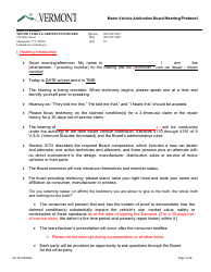 Document preview: Form VX-103 Motor Vehicle Arbitration Board Hearing Protocol - Vermont