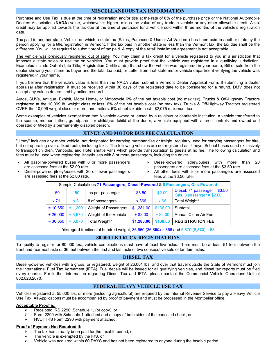 Download Instructions for Form VD119 Vermont Registration Tax & Title