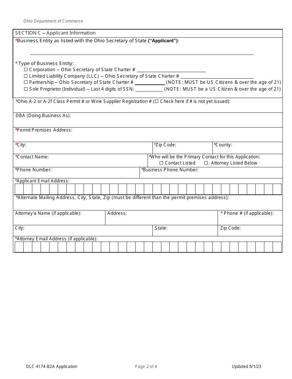 Form DLC4174 Application for Sale of Wine to a Licensed Ohio Retail Permit Holder (B-2a Permit) - Ohio, Page 2