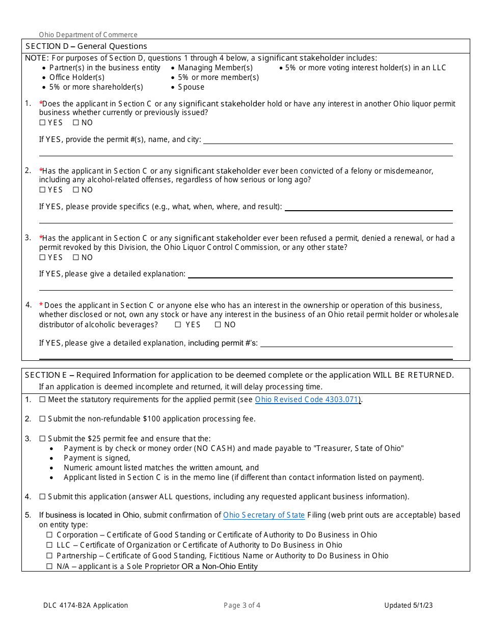 Form DLC4174 Application for Sale of Wine to a Licensed Ohio Retail Permit Holder (B-2a Permit) - Ohio, Page 3