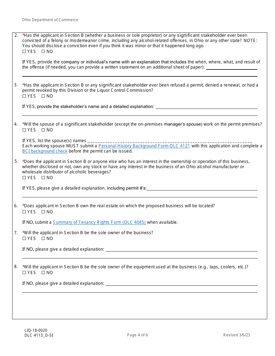 Form DLC4113_D-5I (LIQ-18-0020) Application for New D-5i Alcoholic Beverage Permit - Ohio, Page 4
