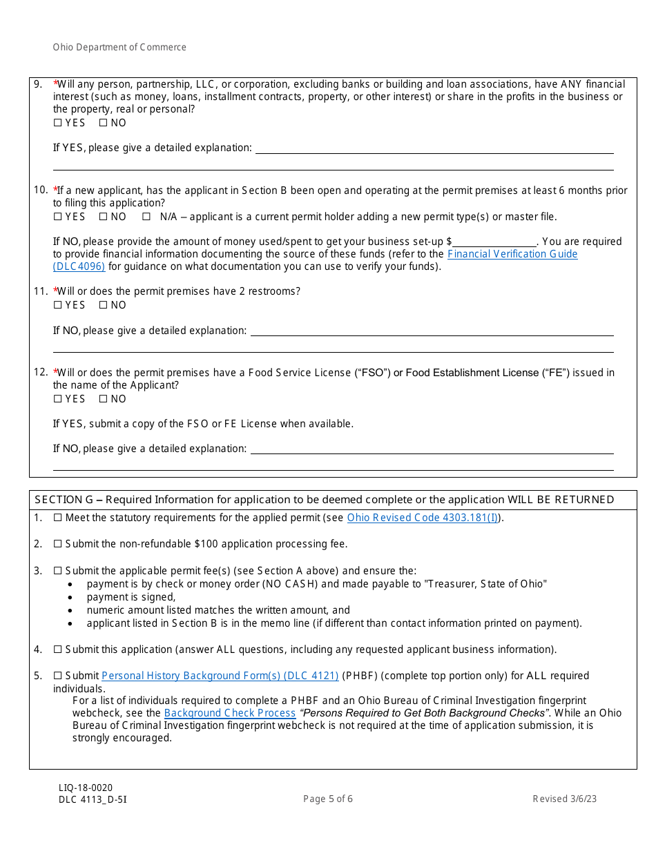 Form DLC4113_D-5I (LIQ-18-0020) Application for New D-5i Alcoholic Beverage Permit - Ohio, Page 5