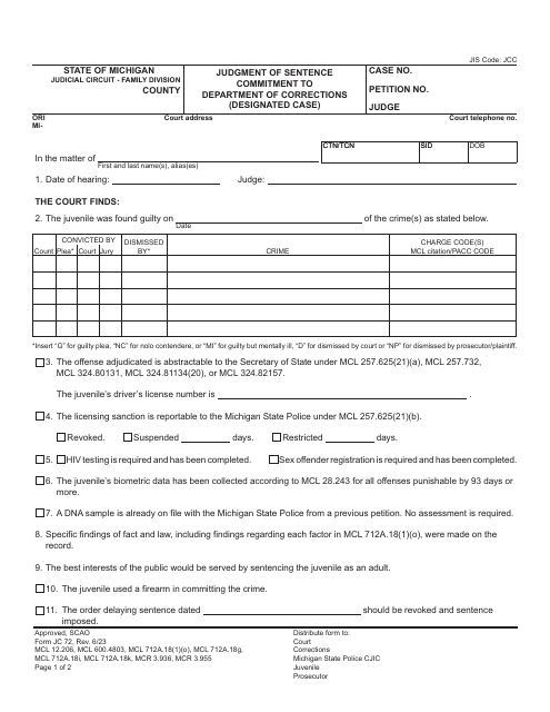 Form JC72  Printable Pdf