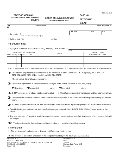 Form JC73  Printable Pdf