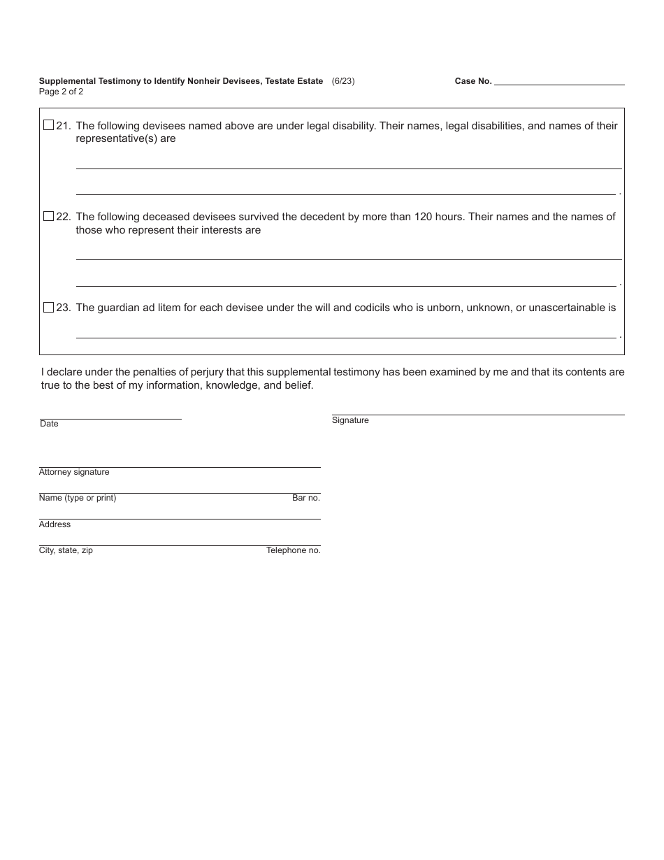 Form PC566 Supplemental Testimony to Identify Nonheir Devisees - Testate Estate - Michigan, Page 2