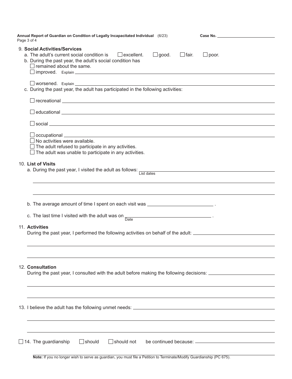 Form PC634 Annual Report of Guardian on Condition of Legally Incapacitated Individual - Michigan, Page 3