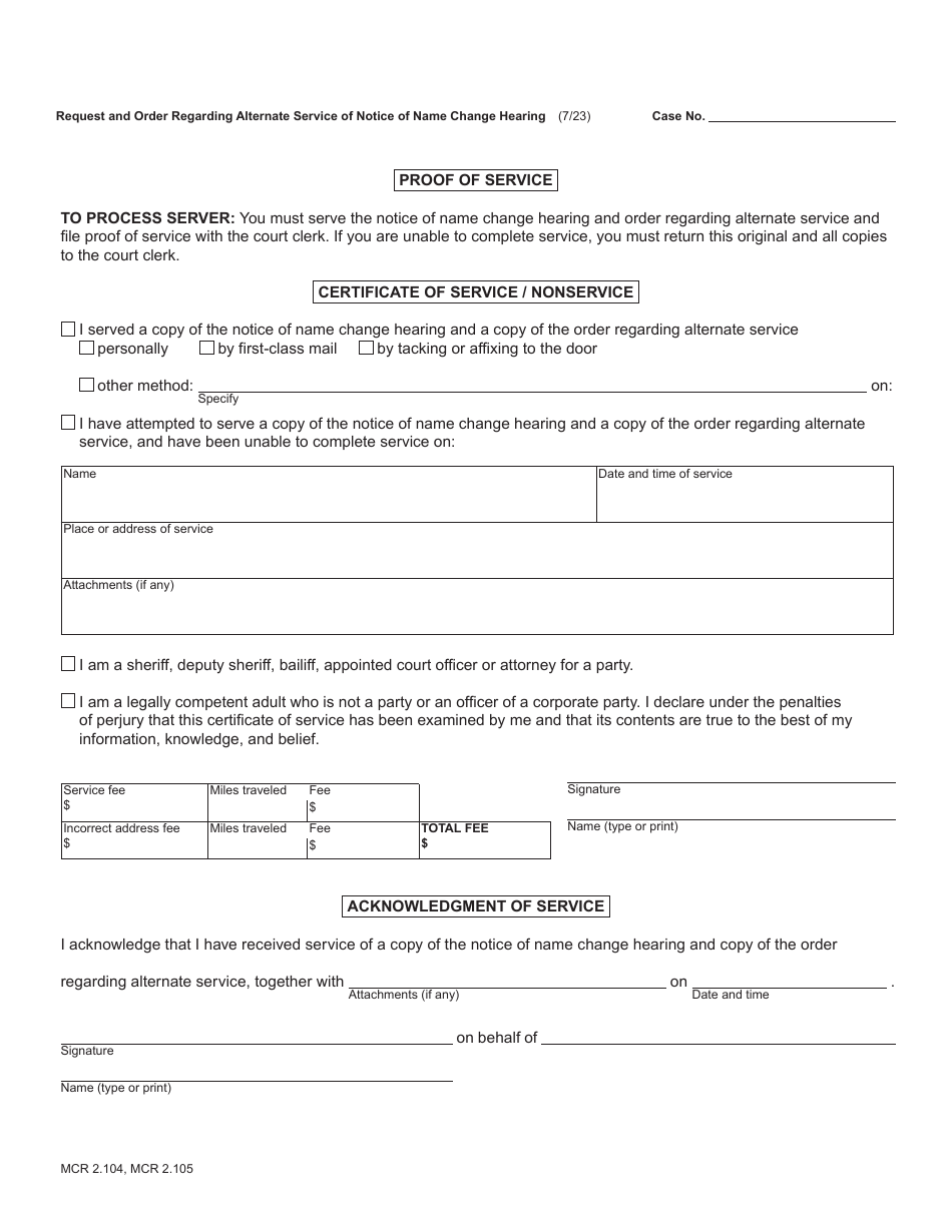 Form PC164 Request and Order Regarding Alternate Service of Notice of Name Change Hearing - Michigan, Page 3