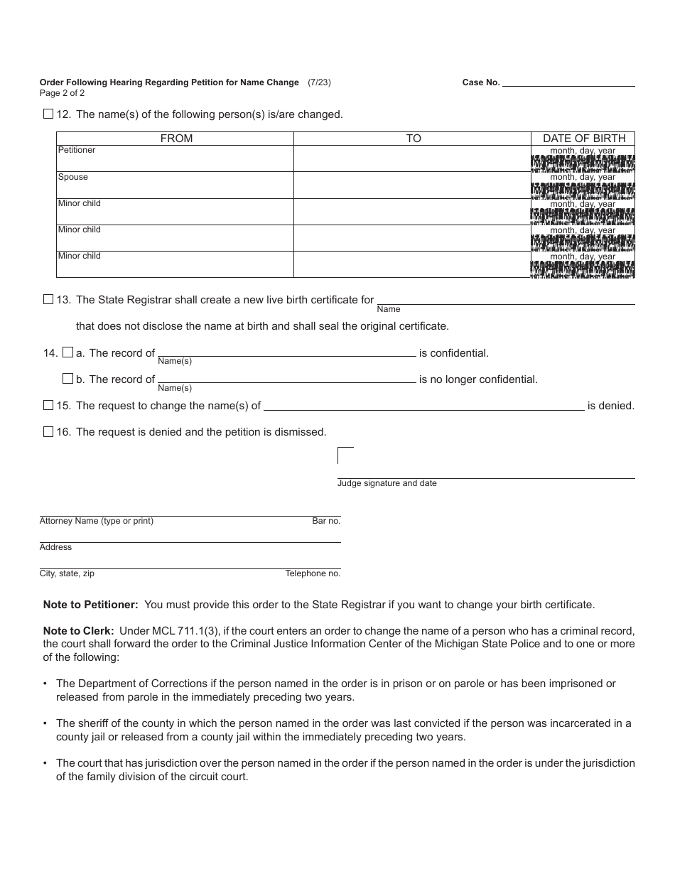 Form PC52 Order Following Hearing Regarding Petition for Name Change - Michigan, Page 4