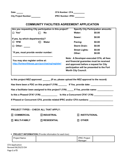 Community Facilities Agreement Application - City of Fort Worth, Texas Download Pdf