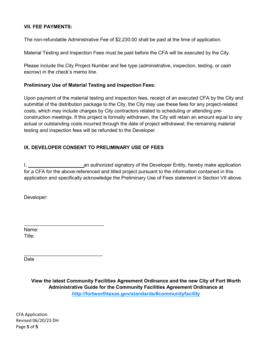 Community Facilities Agreement Application - City of Fort Worth, Texas, Page 5