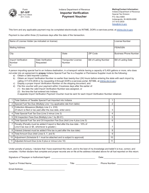 Form SF-IVP (State Form 46635)  Printable Pdf