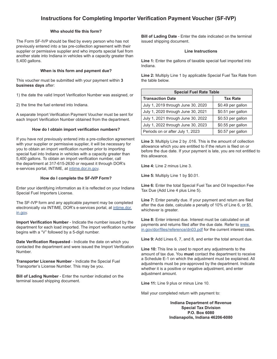 Form SF-IVP (State Form 46635) Importer Verification Payment Voucher - Indiana, Page 2